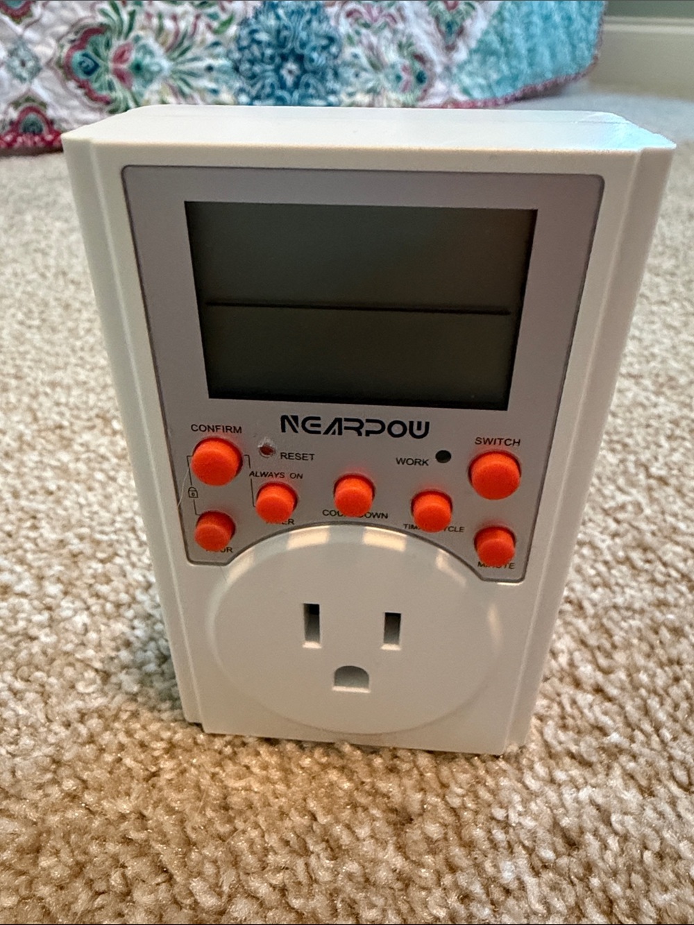 White Digital Timer Plug with Orange Buttons